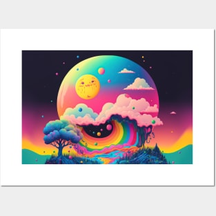 Island of Dreamlike Wonder's Rainbow Half Pipe Forest - Psychedelic Landscape - Paint Dripping 3D Illustration - Colorful Haunted Nature Scene Posters and Art